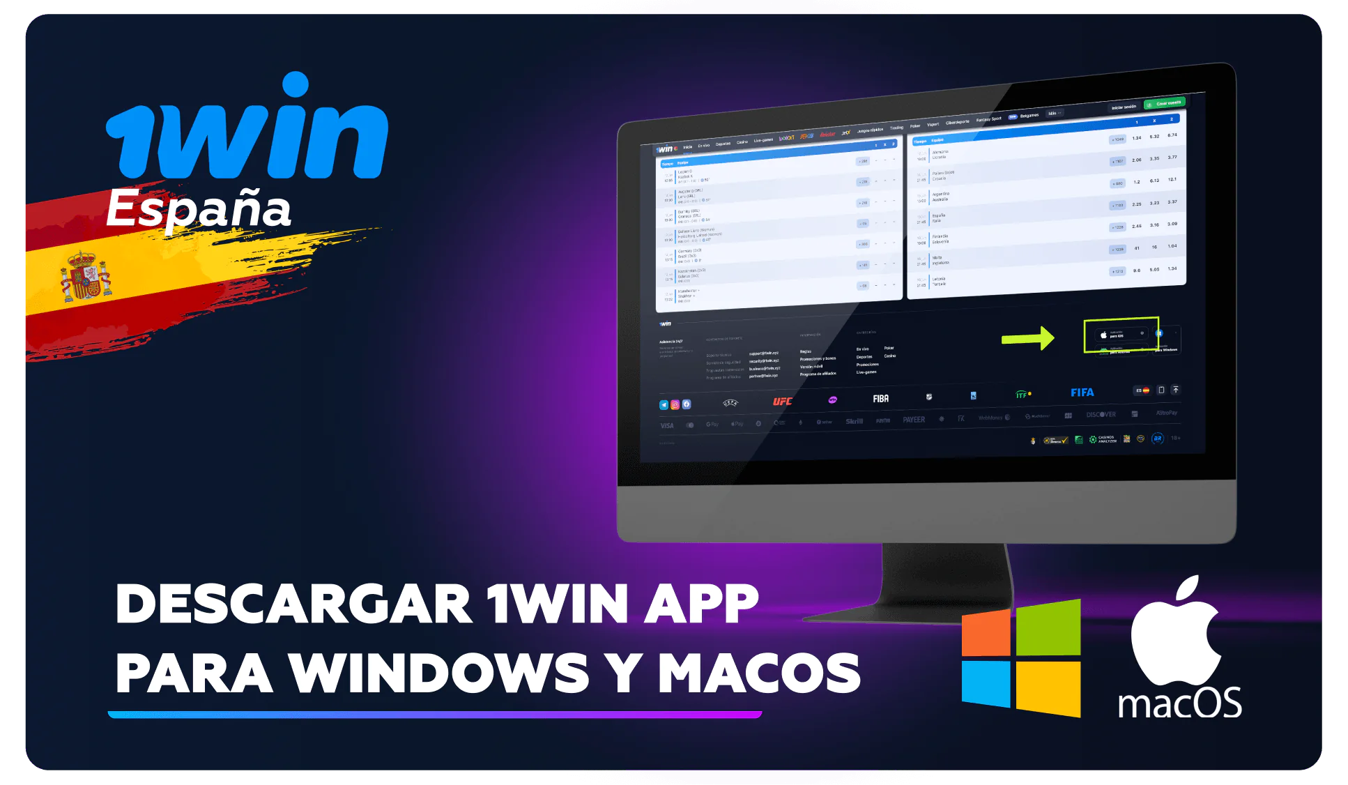 Descargar 1win aplicación para Windows o macOS