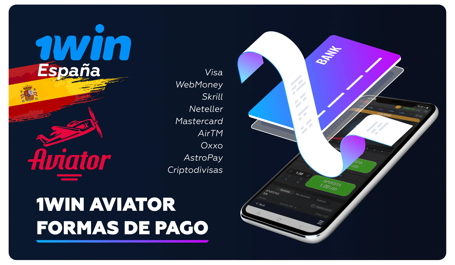 1win aviator opciones de pago