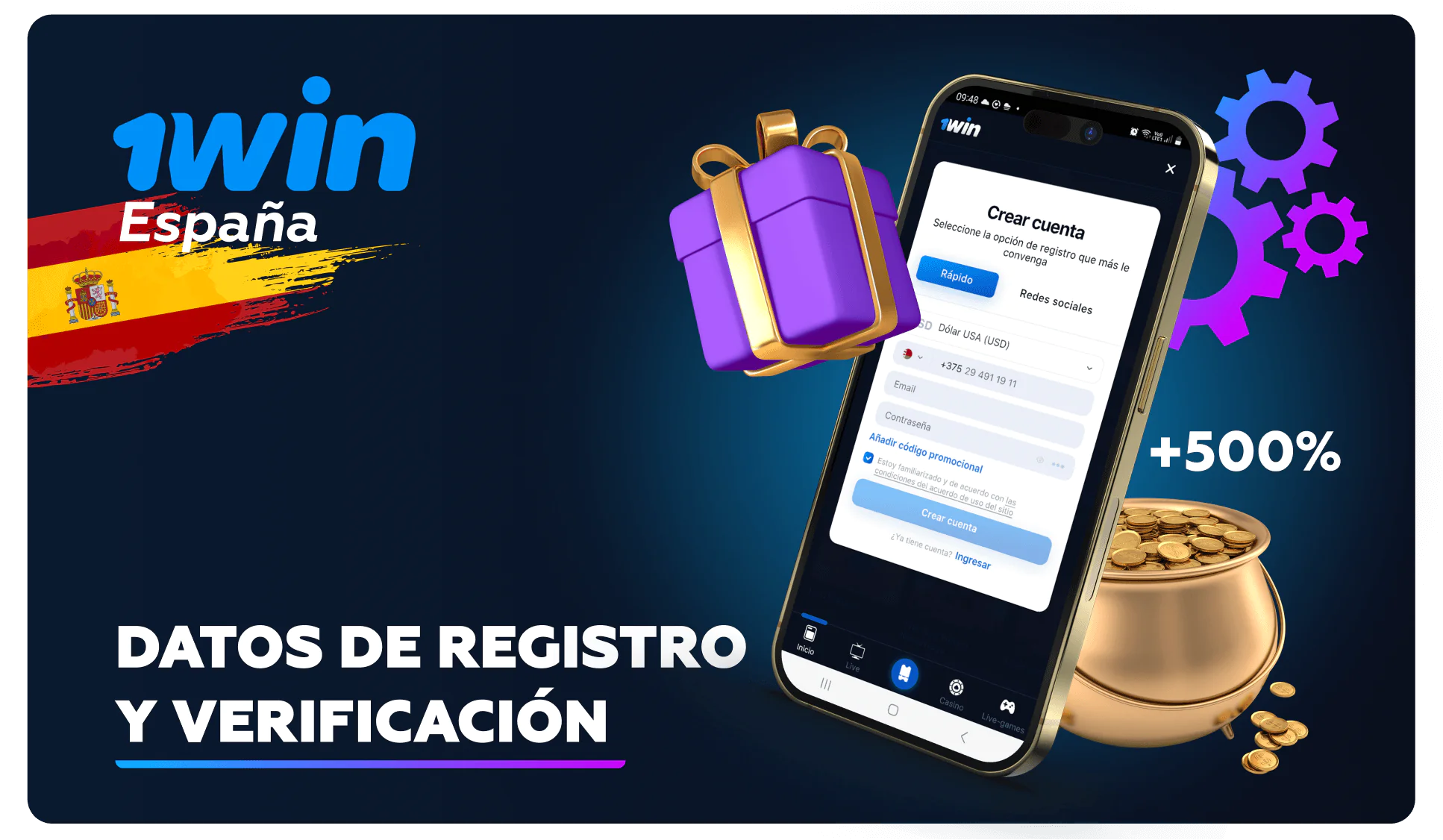 1win datos de registro y verificación