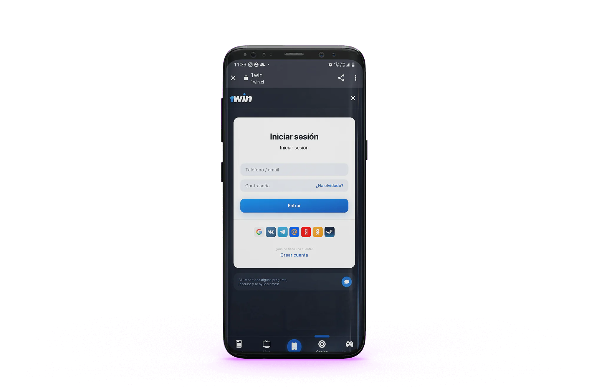 1win acceso a la aplicación