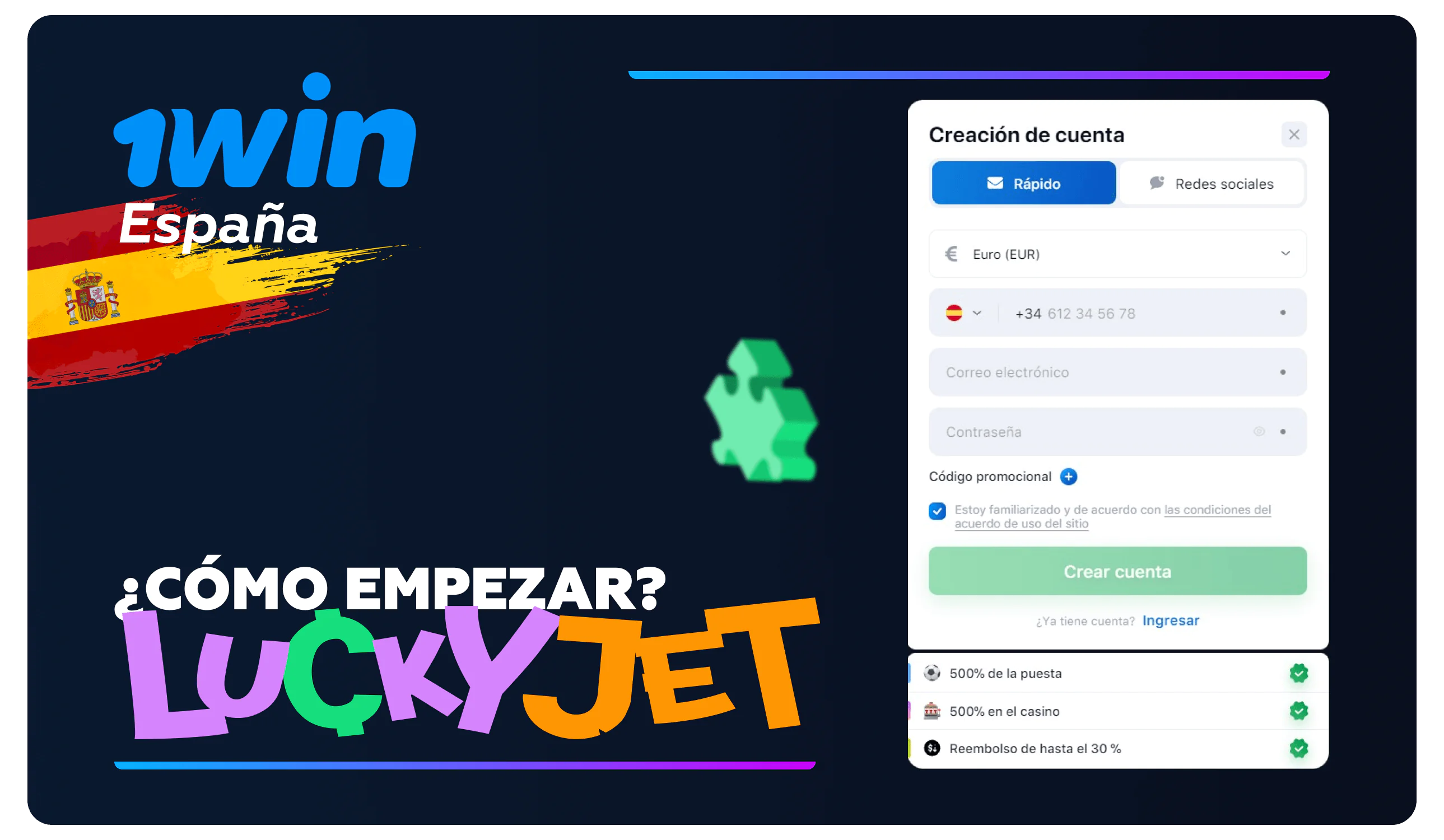 Pasos para empezar a jugar en 1win lucky jet