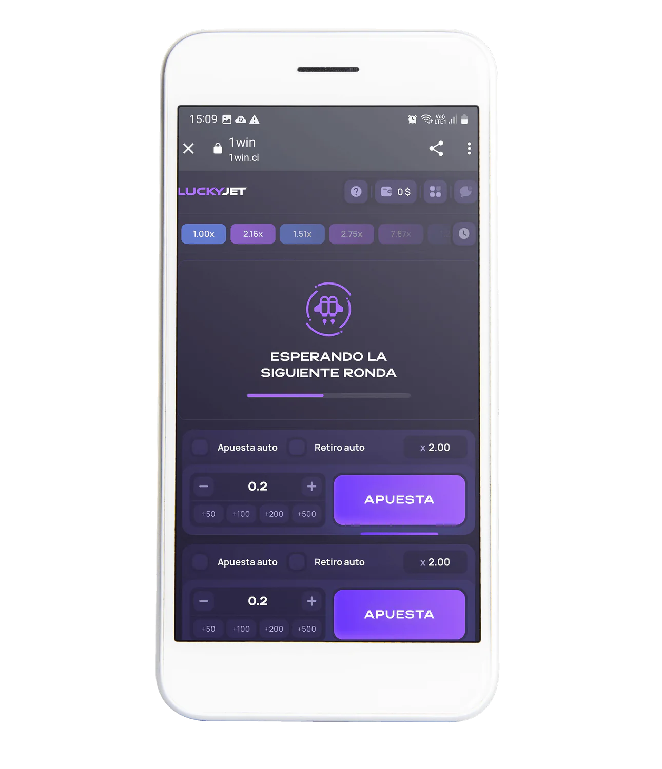Juega a lucky jet con la aplicación móvil 1win