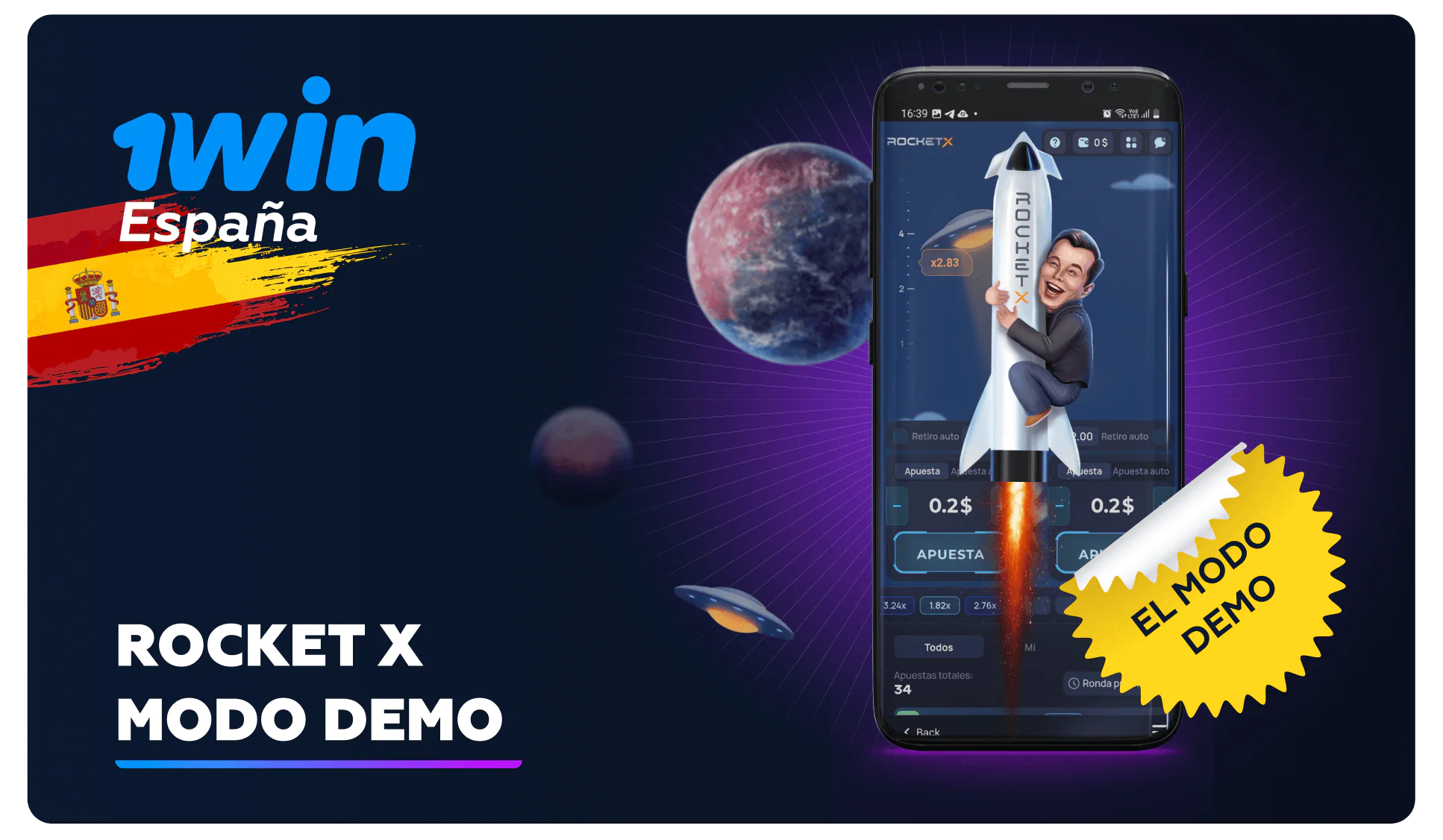 1win Rocket X modo de demostración